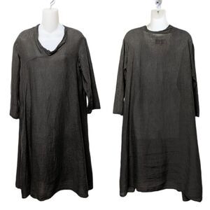MANUELLE GUIBAL Gray Linen Lagenlook Midi Dress